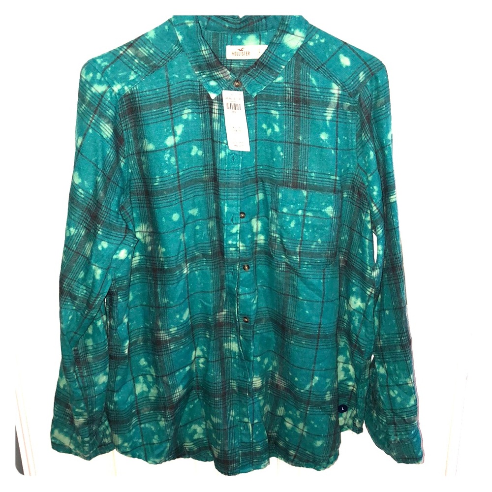 NWT Hollister teal bleached flannel top